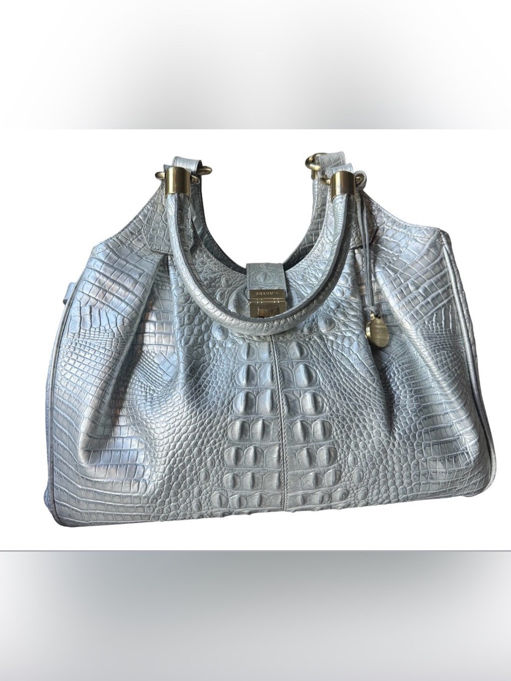 Brahmin Elisa Silver Croc-Embossed Satchel - Picture 2 of 15